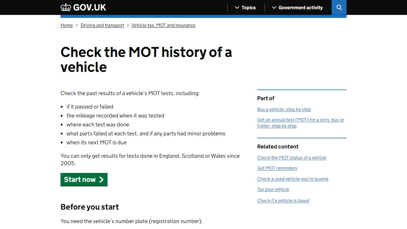 Check the MOT history of a vehicle - GOV.UK